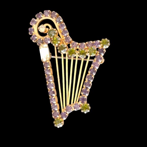 Vintage Hobé Signed Rhinestone Harp Brooch Pin - Picture 4 of 8